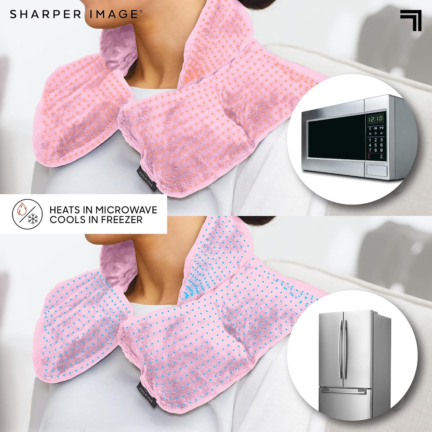 Sharper Image Heated Neck & Shoulder Wrap - Microwavable Warm & Cooling Plush Pad, Scented Aromatherapy (100% Natural Lavender & Herb Spa Blend), Pain Tension Headache Relief Therapy, Gift for Women