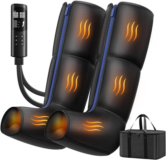 Calf & Leg Air Compression Massager with Heat for Circulation, Black | 6 Modes, 9 Intensities, 3-Level Heating – Sequential Squeeze for Tired Legs, Relief for Standing, Sitting & Restless Legs