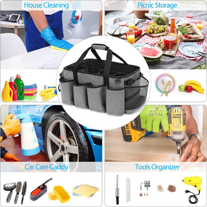 HODRANT Extra-Large Cleaning Caddy with Handles & Multi Pockets | Large Capacity Tote Bag for Cleaning Tools & Products Storage, Cleaner Organizer for Car, Home & Housekeeping Work, Gray