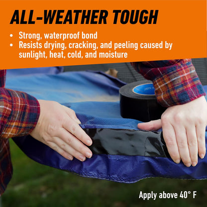 GORILLA All Weather Duct Tape, Black, 1.88" x 25 yd | UV and Temperature Resistant, Waterproof for Outdoor Repairs, Strong Adhesive Grip