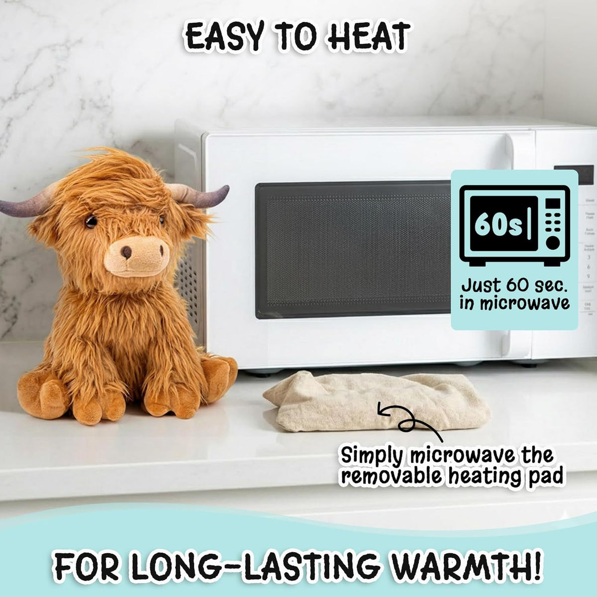 Bunny Microwavable & Weighted Stuffed Animals - 1.5 Lbs Unscented Heating Pad for Period Cramps Pain Relief and Anxiety, Cute Bunny Plush Toys Gifts for Women Girls Adults and Kids by Happy Fuel