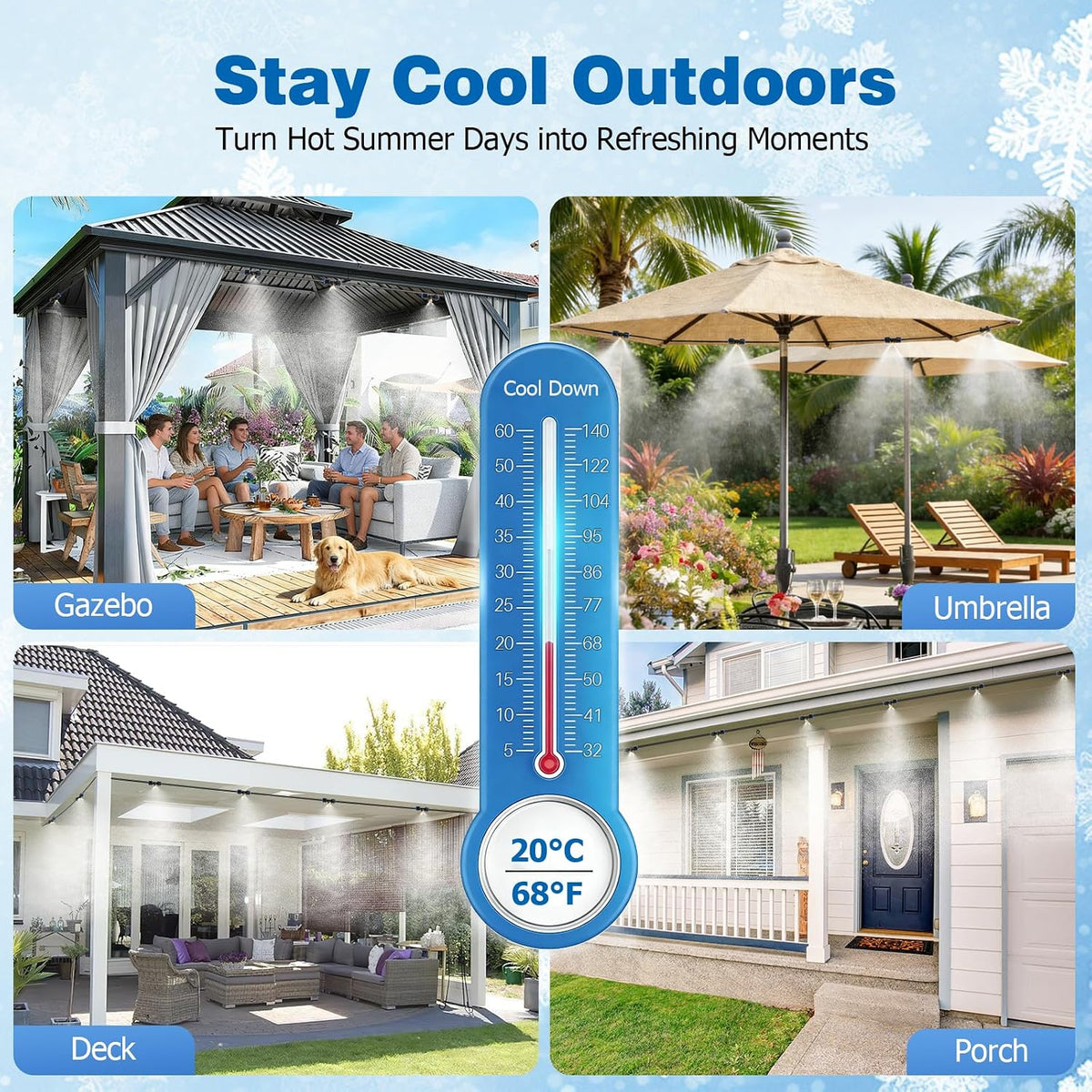 Mellbree Misters for Outside Patio 45FT/14M, Pre-Assembled Misting Cooling System with 12 Brass Nozzles & 3/4" Adapter, Outdoor Mister for Patio, Garden, Greenhouse, Pavilion, Dog House, Chicken Coop