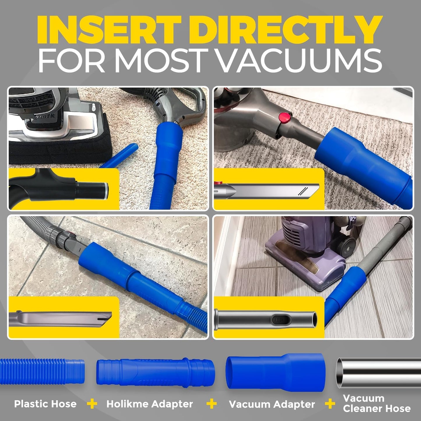 Holikme Dryer Vent Cleaner Kit 2Pack - Lint Vacuum Attachment & Brush | Blue Dryer Vent Vacuum Hose Attachment & Brush Reach Deep Traps - Remove Hidden Lint, Speed Drying & Reduce Fire Risk