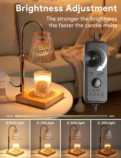 Candle Warmer Lamp Gold, Home Decor, Brithday Gifts for Women Mom | Stepless Brightness Adjustment, 24-Hr Cycle Timer, Adjustable Height for Candles, Includes 2 Bulbs, for Bedroom Living Room