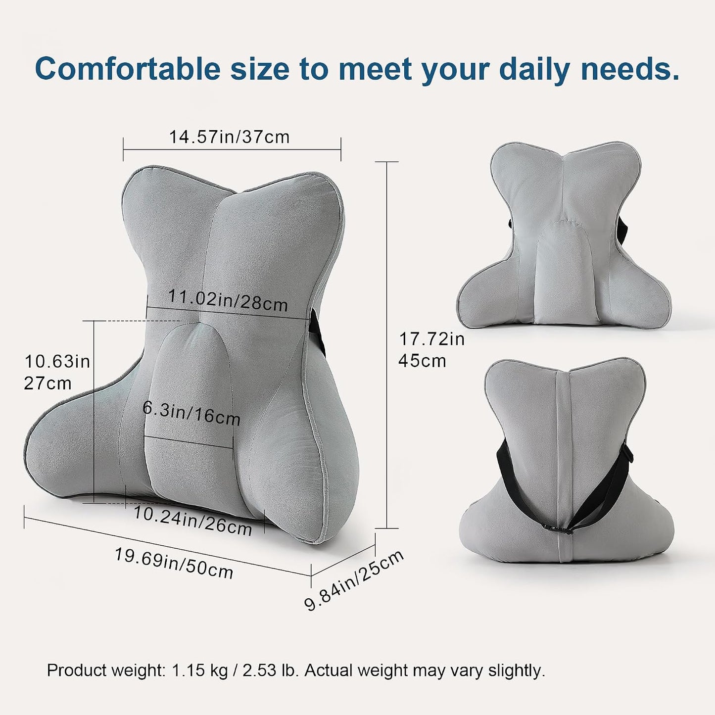 Lumbar Support Pillow(Pat. Pend) – Multi-Functional Ergonomic Back Cushion for Sofa Chair, Car Seat & Sofa, Reading Pillow with Firm Multi-Zone Support to Relieve Lower Back Pain, Misty White
