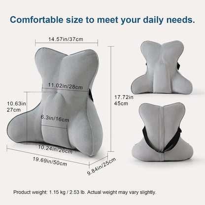 Lumbar Support Pillow(Pat. Pend) – Multi-Functional Ergonomic Back Cushion for Sofa Chair, Car Seat & Sofa, Reading Pillow with Firm Multi-Zone Support to Relieve Lower Back Pain, Misty White