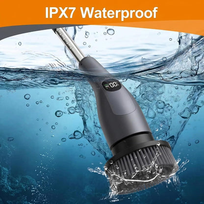 LIVINGPRO Electric Spin Scrubber for Bathroom Cleaning, Cordless Power Scrubber with 70W Dual Speed Motor, LCD Display, IPX7 Waterproof, Adjustable Handle, 7 Brush Heads for Tub Tile Shower Kitchen