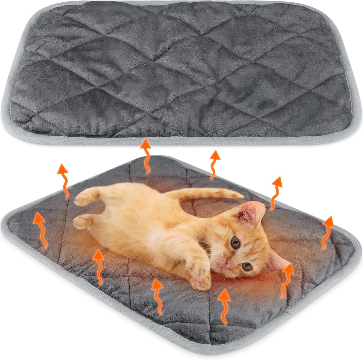 2 Pack Self Heating Cat Mat Self Warming Pet Pads Washable Kennel Mat Dog Crate Pad Reflects Body Heat Non Skid Cat Thermal Pads for Puppy Indoor Outdoor(Black,16 x 20 Inches)