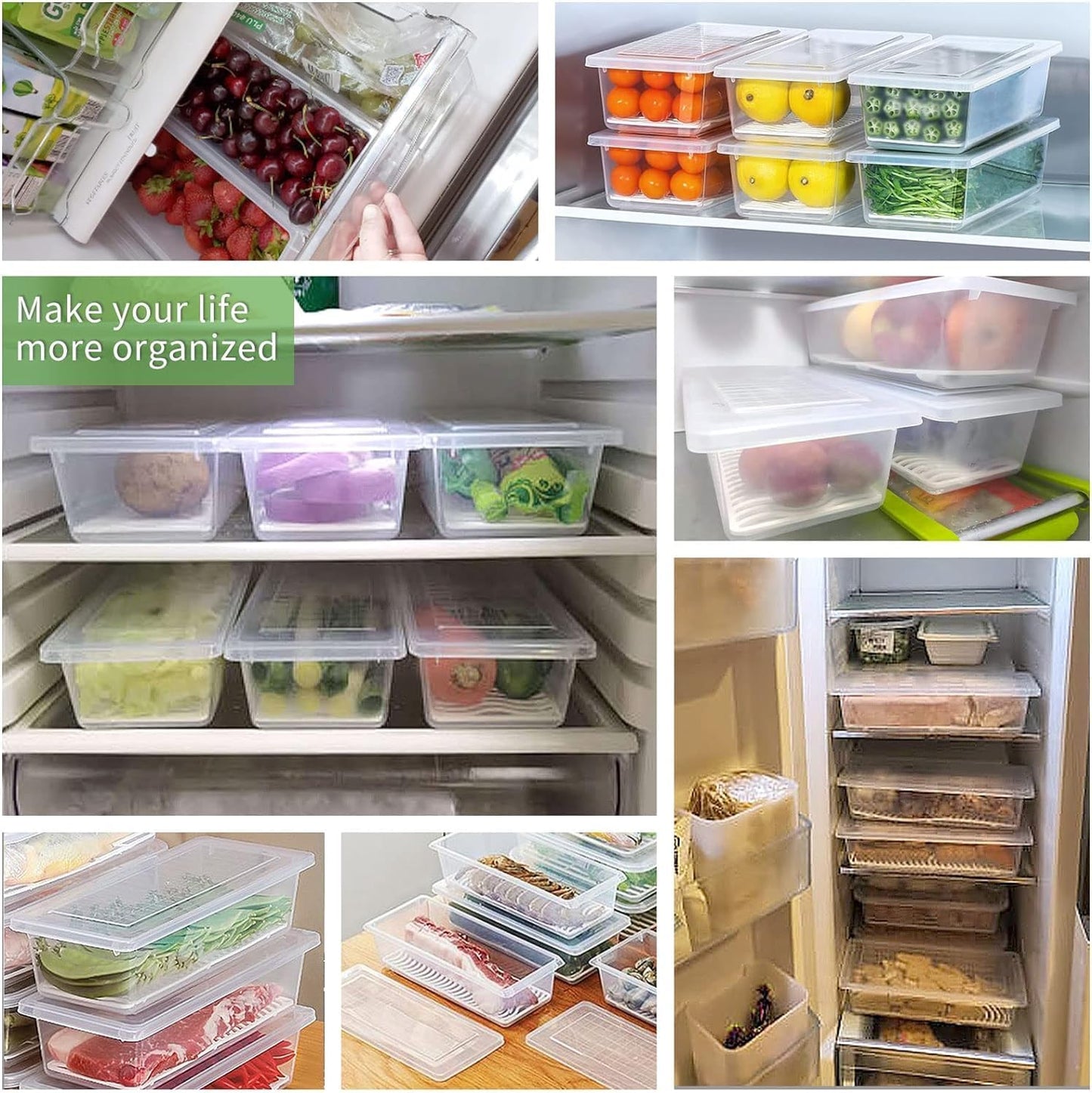 SILIVO Fruit Storage Containers for Fridge (3 Pack) - 1.5L Produce Saver Containers for Refrigerator with Removable Drain Tray Keep Fresh for Produce, Bacon, Fruits and Vegetables