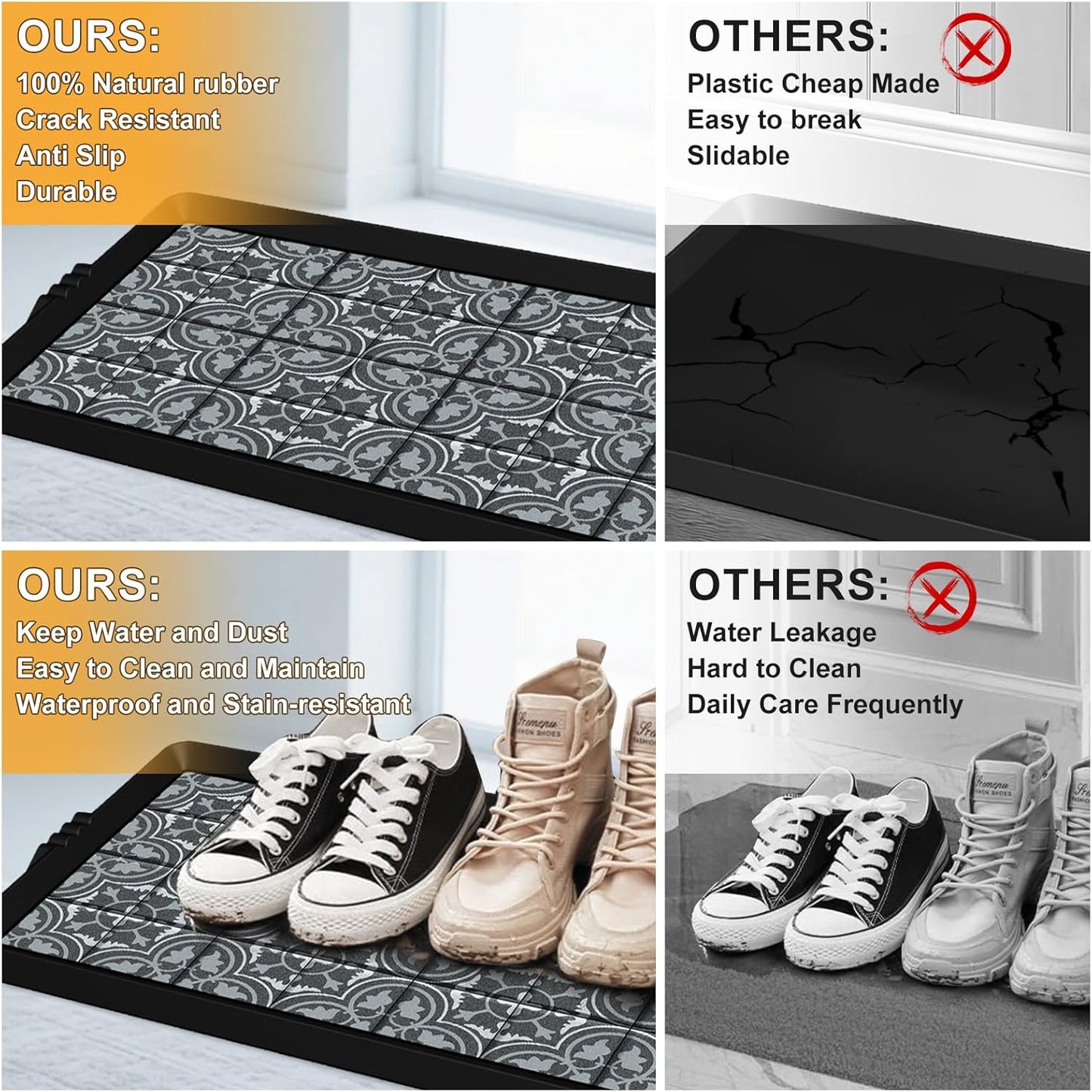 BEHERO Boot Tray Shoe Mat, Rubber Shoe Matt Tray Indoor/Outdoor Use, 16" x27.5" Shoe Cleaning Mat Non-Slip with Raised Edge for Entryways, Decks, and Patios (Black)