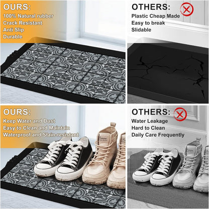 BEHERO Boot Tray Shoe Mat, Rubber Shoe Matt Tray Indoor/Outdoor Use, 16" x27.5" Shoe Cleaning Mat Non-Slip with Raised Edge for Entryways, Decks, and Patios (Black)