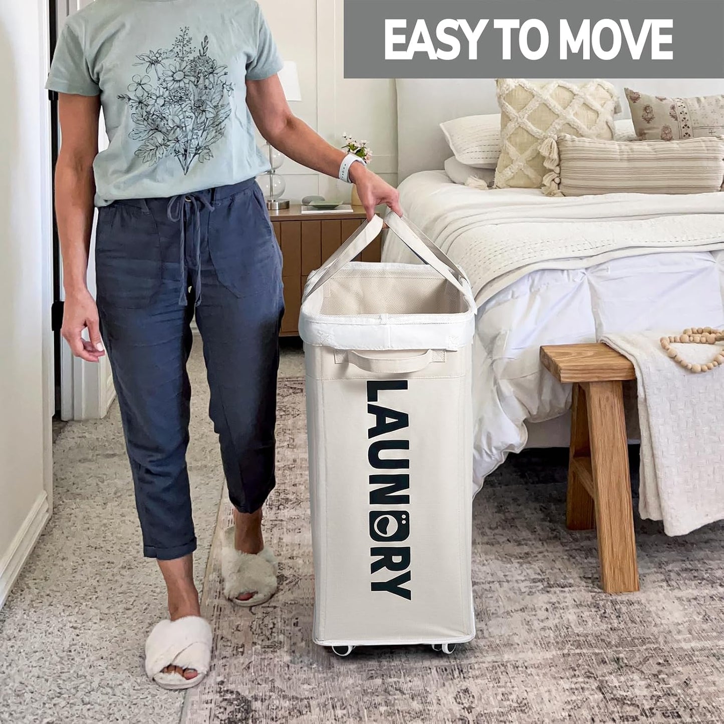 Goodpick 75L Laundry Basket with Wheels & Removable Wash Bag for Dorm | Rolling Laundry Basket with Handles for Dirty Clothes, Fodable Hamper for Laundry Room, Dorm Room Essentials, Grey