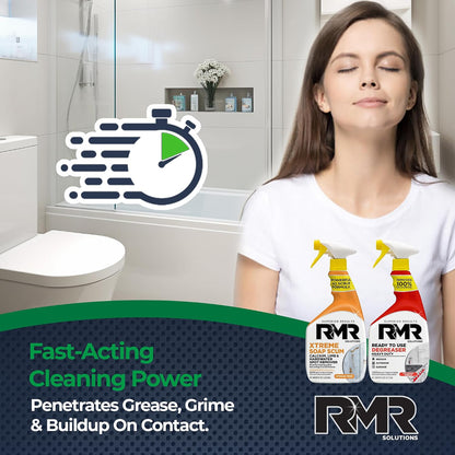 RMR Grease & Grime Eraser Kit – Degreaser & Cleaner + Xtreme Soap Scum Remover, Fast-Acting Kitchen & Bathroom Cleaning System for Grease, Soap Scum, Calcium & Hard Water Buildup, 2–32 Oz Bottles