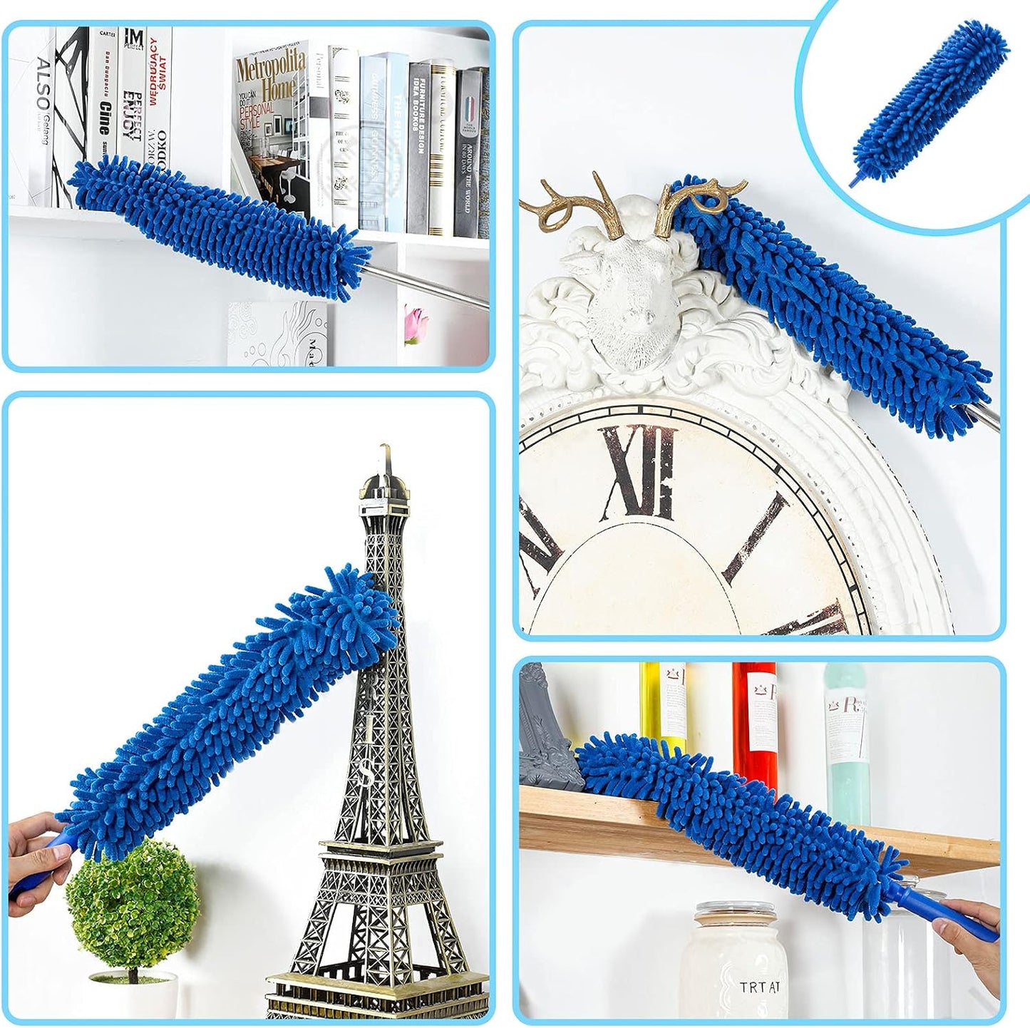ZZ LAZYCOTTAGE 10 PCS Microfiber Feather Duster Kit, Dusters for Cleaning with Extension Pole, Retractable Bendable, Gap Dust Brush Blind Duster, for Cleaning Ceiling Fan, High Ceilings, Cars