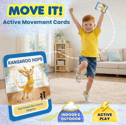 Active Movement Game for Kids Ages 4–8 - Educational Card Game | Animal-Themed Card Set with 50 Movement Tasks for Indoor and Outdoor Brain Breaks, Home and Classroom Activities