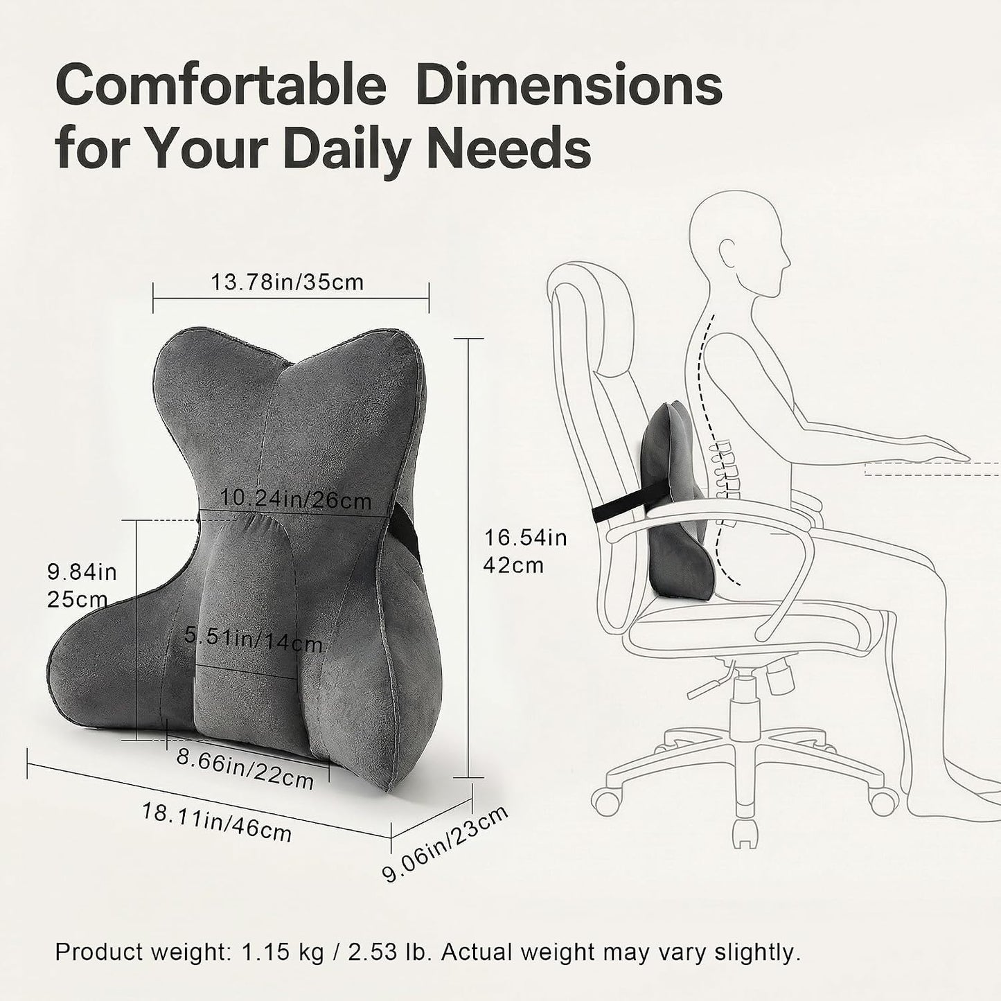 Back Pillow for Couch and Recliner, Lumbar Support Pillow for Sofa Sitting, Back Support Cushion for Office Chair, Ergonomic Back Cushion for Sitting Comfort, Slate Blue
