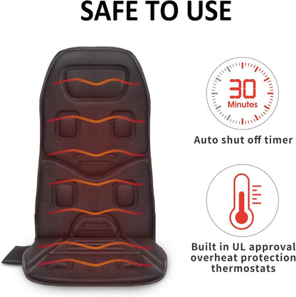 COMFIER Vibration Back Massager with Heat, 10-Motor Massage Seat Cushion for Chair, Graphene Heated Massage Chair Pad for Back, Lumbar & Thighs, 5 Modes, 3 Intensities, Home Office Recliner Gift