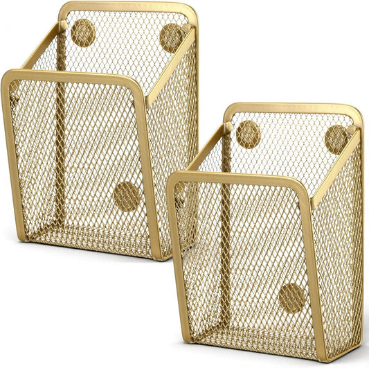 Fuutreo 2 Pack Magnetic Pencil Holder for Locker Refrigerator, Gold