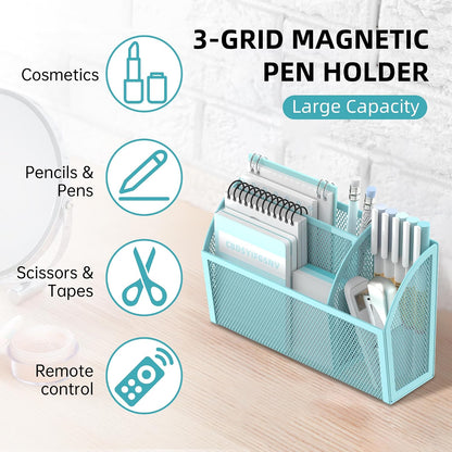 3-Grid Magnetic Pencil Holder, Strong Magnet Locker Organizer, Black | Mesh Magnetic Shelf, Marker Holder Perfect for Whiteboard, Refrigerator and Locker Accessories