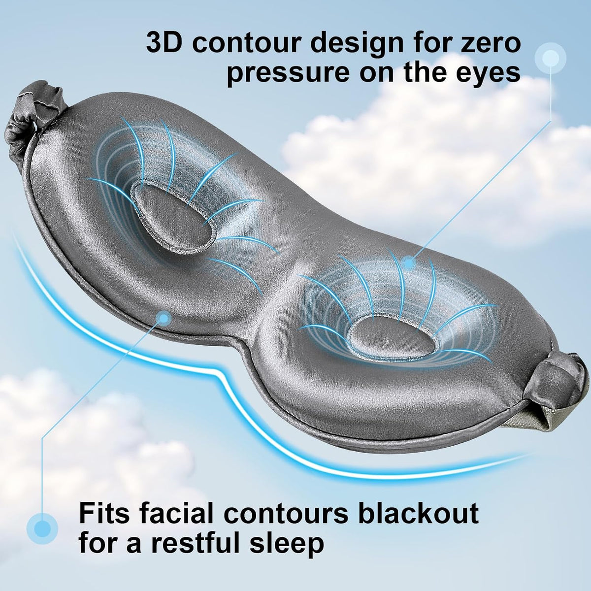 Silk Eye mask for Sleeping 3D Anti Wrinkle Skin Friendly Black Out Black