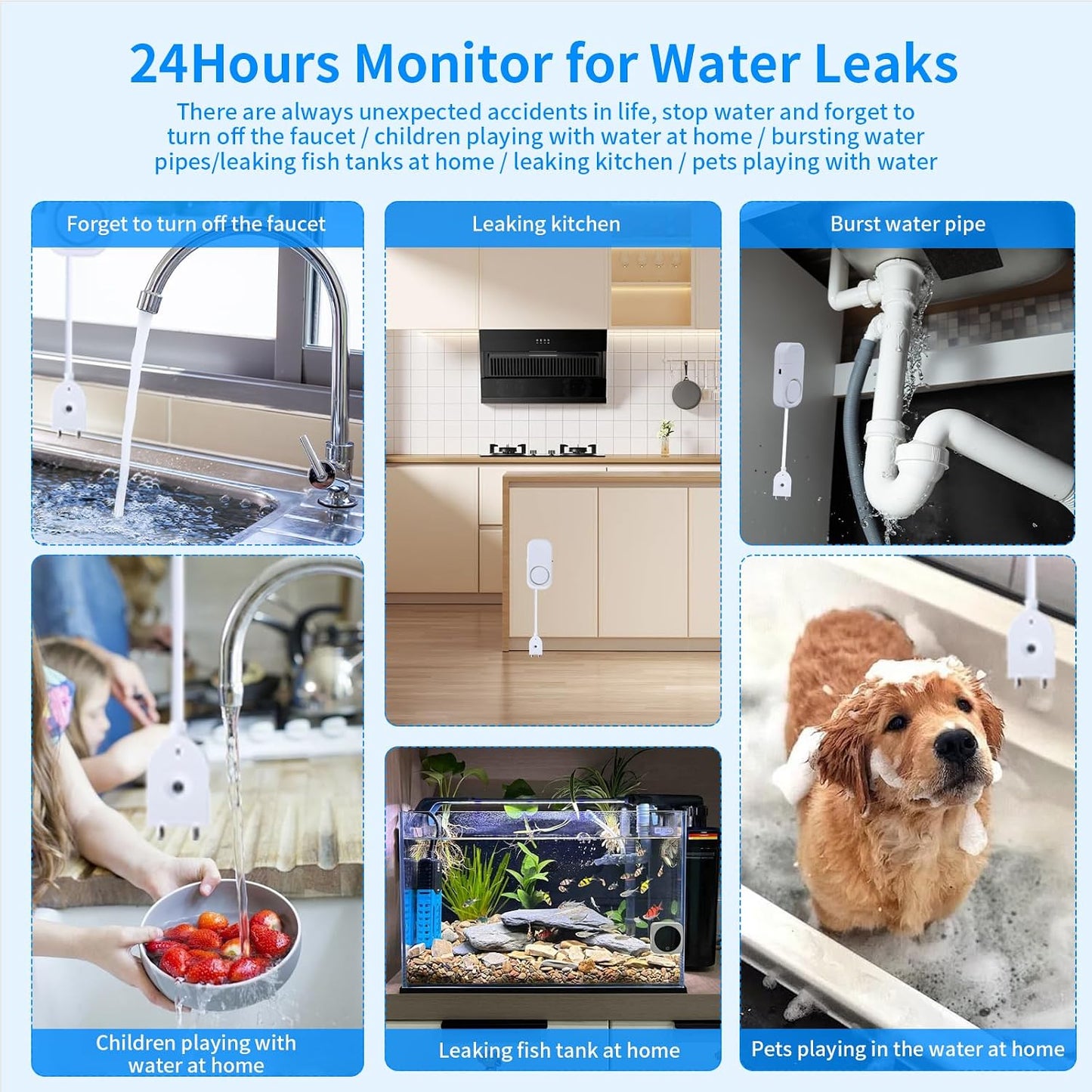 Smart Water Leak Detector, 120dB Adjustable Alarm Suit for Home，Water Sensor for Basement, Water Leak Alarm,3 PCS