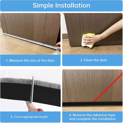 39-inch Door Draft Stopper with Brush - Adhesive Weather Stripping Seal for Exterior/Interior Doors | Under Door Sweep Blocks Drafts, Noise & Dust | Fits 1/4"-1" Gaps(White)