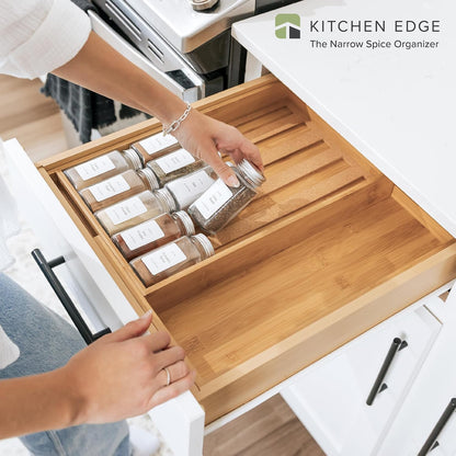 Expandable Spice Drawer Organizer, Bamboo | Holds up to 15 spice jars (not included), non-slip feet, 100% sustainable bamboo wood