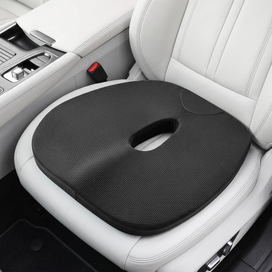 Car Seat Cushion for Driving Thin Seat Pad Drivers Seat Cushion | Better Visibility Sciatica Pain Relief High Density Memory Foam Breathable Mesh Non-Slip Base Machine Washable Cover