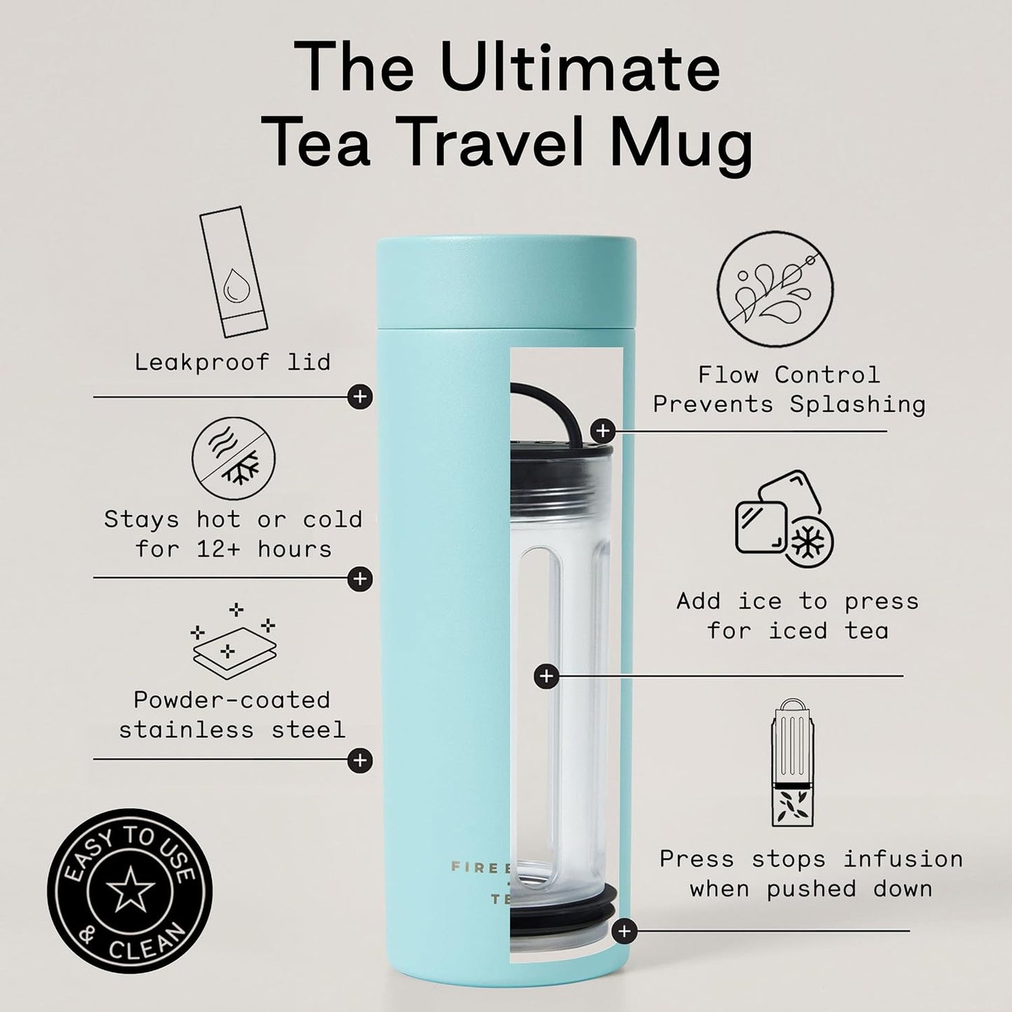 Firebelly Tea, Travel Tea Infuser Mug with Strainer, Insulated Tumbler for Loose Leaf Tea or Coffee, Leakproof Bottle for Hot or Iced Drinks, Stainless Steel Thermos with Lid, Salmon