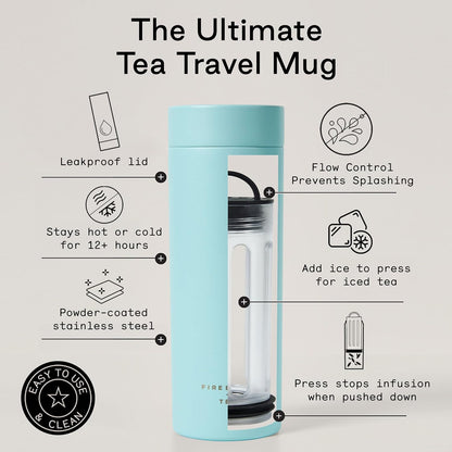 Firebelly Tea, Travel Tea Infuser Mug with Strainer, Insulated Tumbler for Loose Leaf Tea or Coffee, Leakproof Bottle for Hot or Iced Drinks, Stainless Steel Thermos with Lid, Salmon