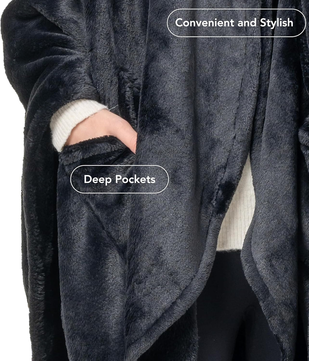 Berkshire Blanket Primalush™ Wearable Blanket, Cozy Loungewear Pocketed Plush Cape Wrap for Adults & Teens(Purple, One Size 58"X64")