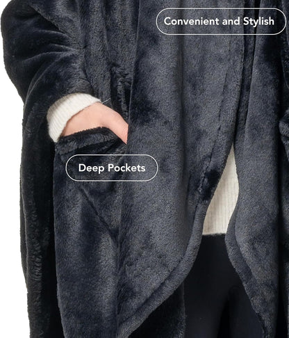 Berkshire Blanket Primalush™ Wearable Blanket, Cozy Loungewear Pocketed Plush Cape Wrap for Adults & Teens(Purple, One Size 58"X64")