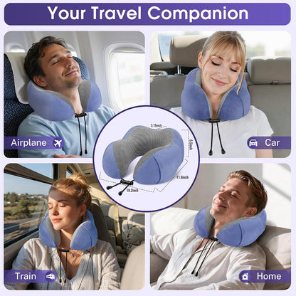 CloudBliss Neck Pillow for Airplanes, Memory Foam Travel Pillow, Black | Compact Flight Pillow with Eye Mask, Earplugs, Carry Bag, Travel Neck Pillow for Long Flight Sleep, Plane Travel Essentials
