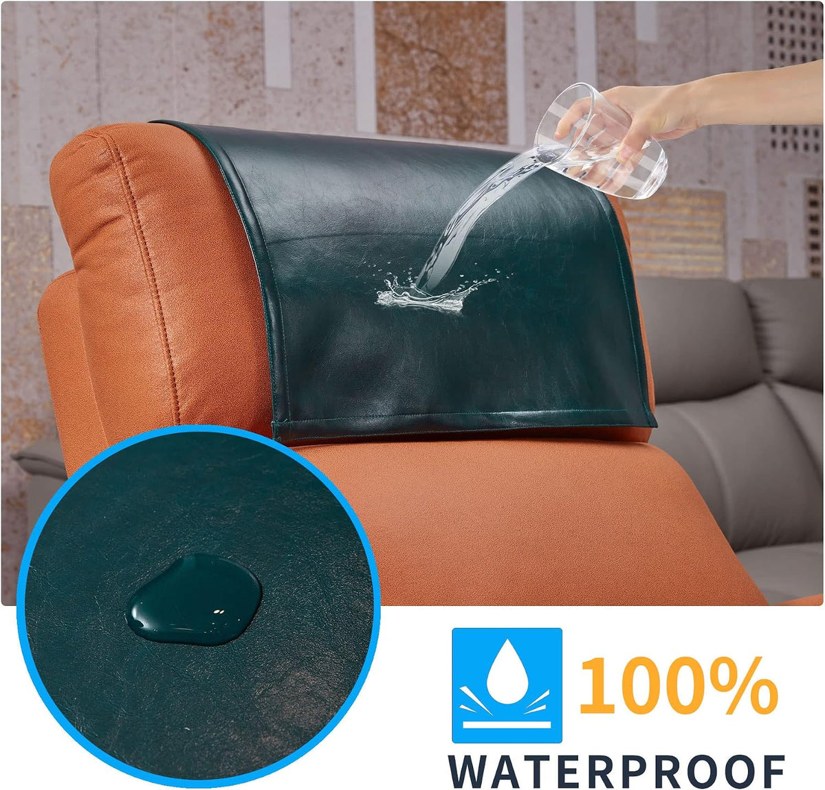 Non Slip Recliner Headrest Protector Washable Faux Leather Headrest Covers for Recliner Chair Waterproof Couch Head Rest Covers for Sofa,Furniture,Office Chair,Theater Seat