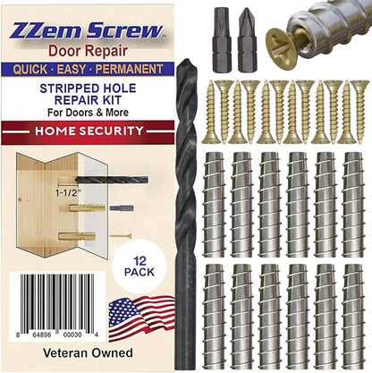 12-Pack #9 x 1-1/2" Permanent Stripped Screw Hole Repair Kit | Repairs hinges, strike plates, deadbolts, gates and latches. Ideal for home repairs