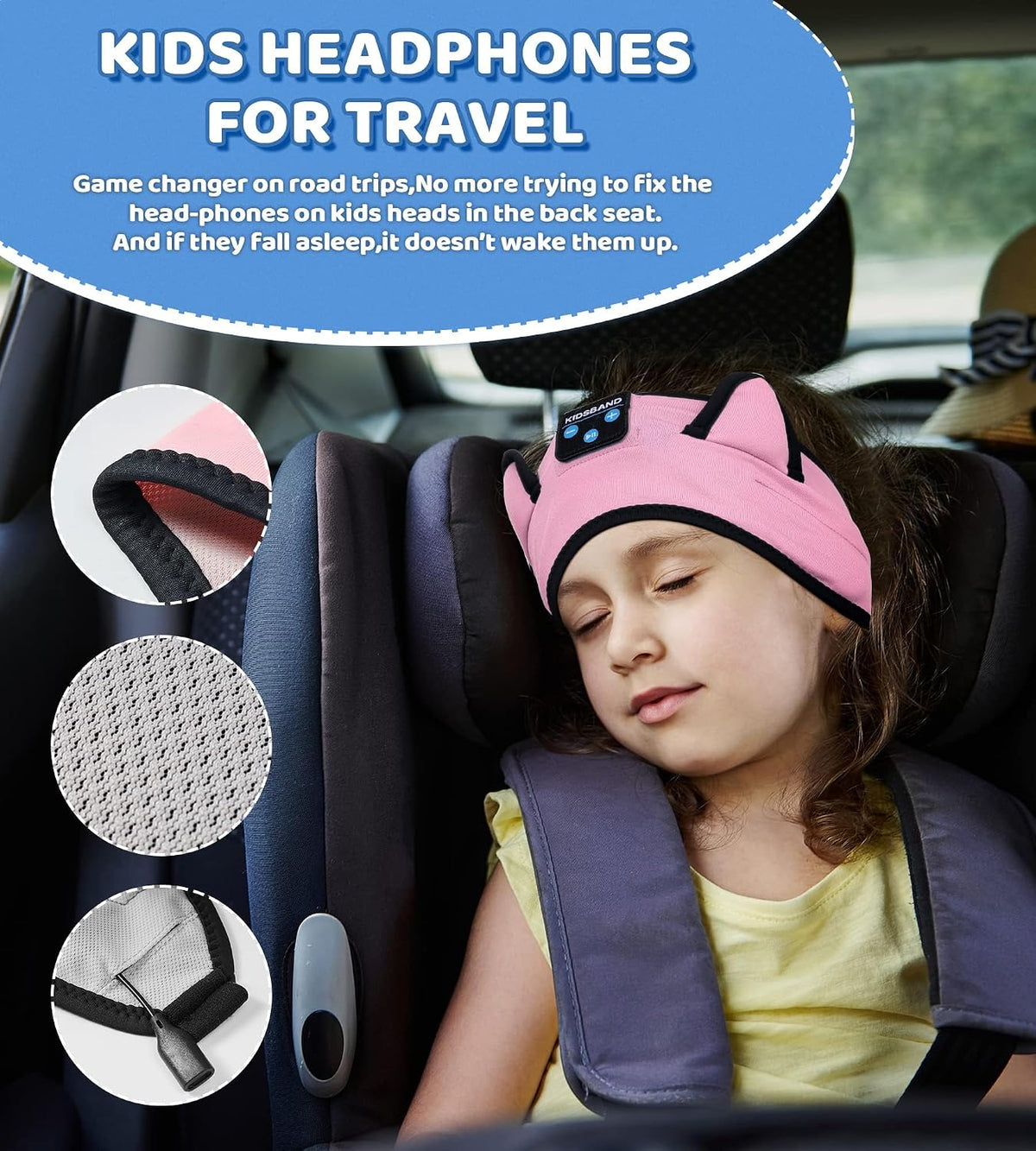 KIDSBAND Kids Bluetooth Headphones, Sleep Headband [Wireless & Wired Playback 2in1] Foldable Headphones for School/Travel/Tablet/Sleep