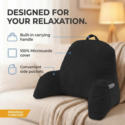 Deluxe Comfort Microsuede Bed Rest - Reading and Bedrest Lounger - Sitting Supprt Pillow - Soft But Firmly Stuffed Fiberfill - Backrest Pillow With Arms, Light Purple