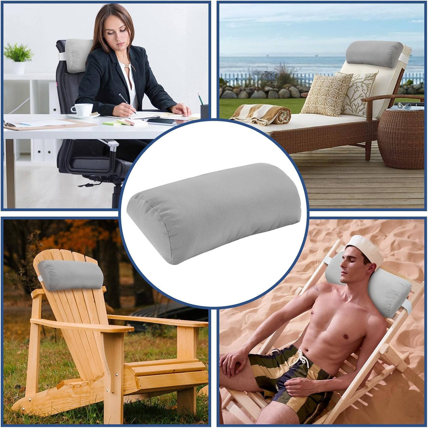 Headrest Pillow for Patio Chaise Lounge, 2 Packs Head Pillow with Elastic Band for Zero Gravity Lounge Chair, Head Neck Rest Pillow Lumbar Pillow, Beige