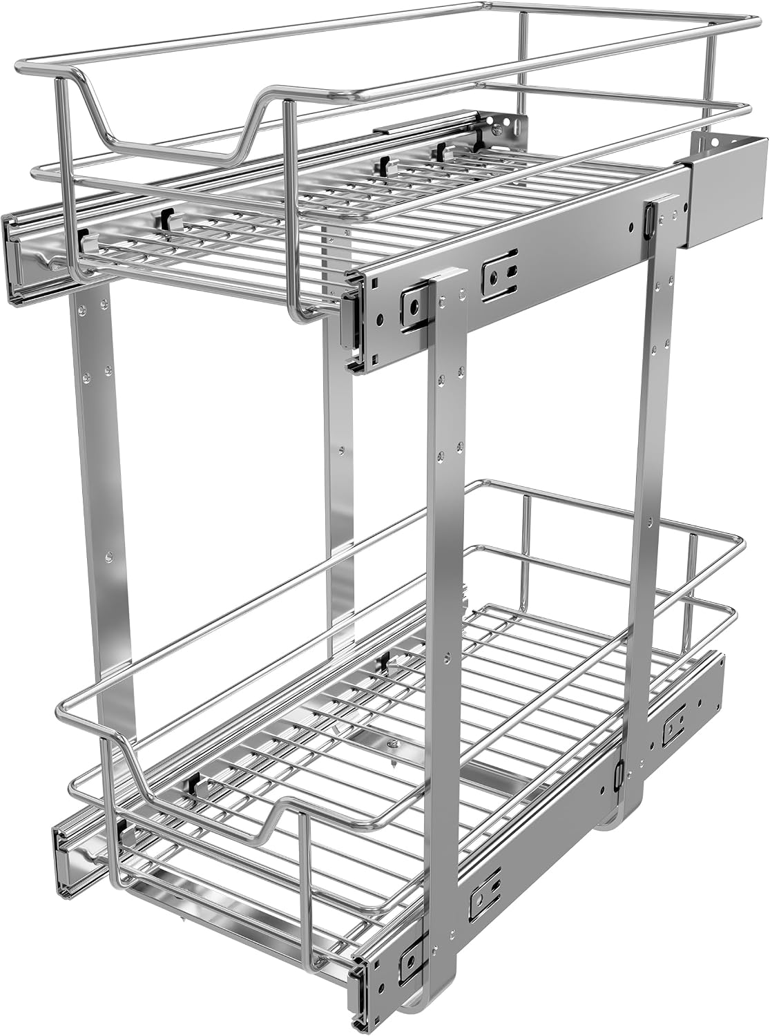 Pull Out Cabinet Organizer 15" W X 22" D, Chromed, Full Slide Out Drawers | For Kitchen Organizers and Storage, Pull Out Drawers For Cabinets Capacity Heavy Duty Caddy, Cabinet Shelves, Bathroom Pantry