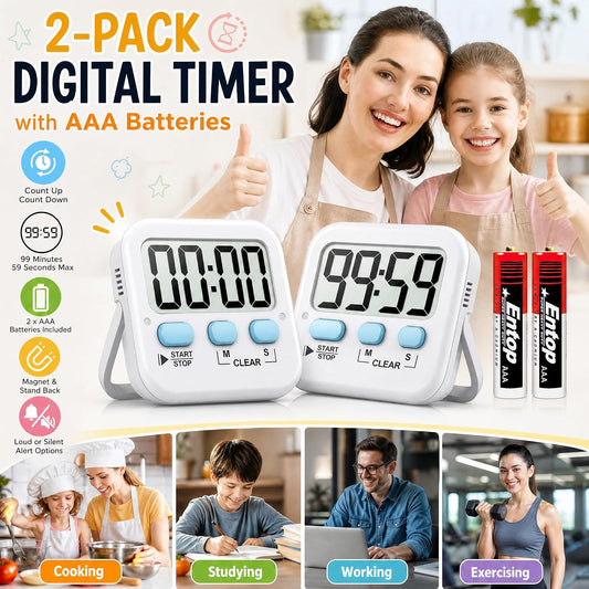 Antonki 2 Pack Digital Timer for Kids Classroom Kitchen Timers for Cooking