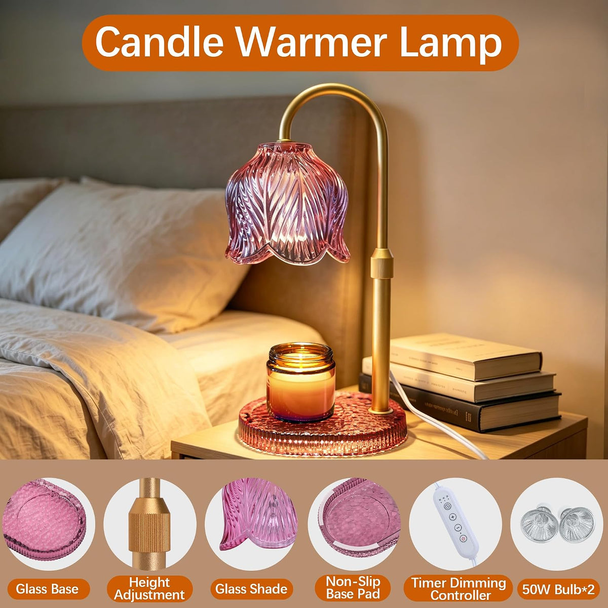 Candle Warmer Lamp with Timer and Dimmer, Adjustable Height Design