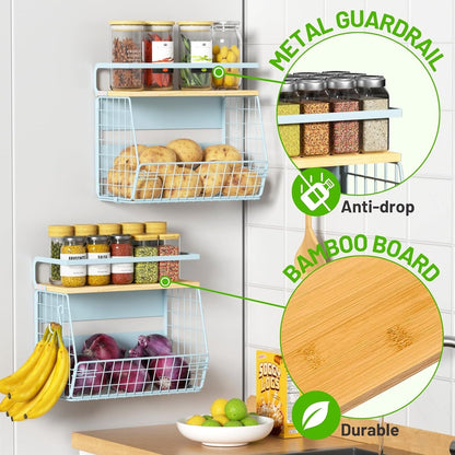 Magnetic Shelf for Fridge with Wood Lid, Fruit Potato and Onion Storage Bins, Pantry Organizers & Storage, Large Container Magnetic Spice Rack for Refrigerator, Kitchen Counter, Cabinet | Strong magnet holds 50lbs, ventilated bin for produce, versatile