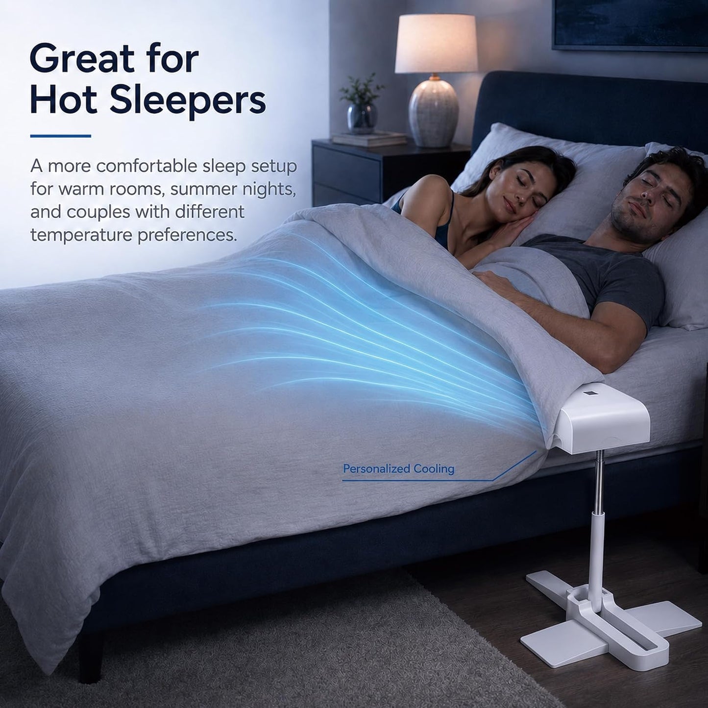 Under Sheets Cooling Fan, Rechargeable Cordless Bed Cooler for Under Blanket Use, 5-Speed Airflow with Remote Control, Adjustable Height Sleep System for Hot Sleepers (1p)