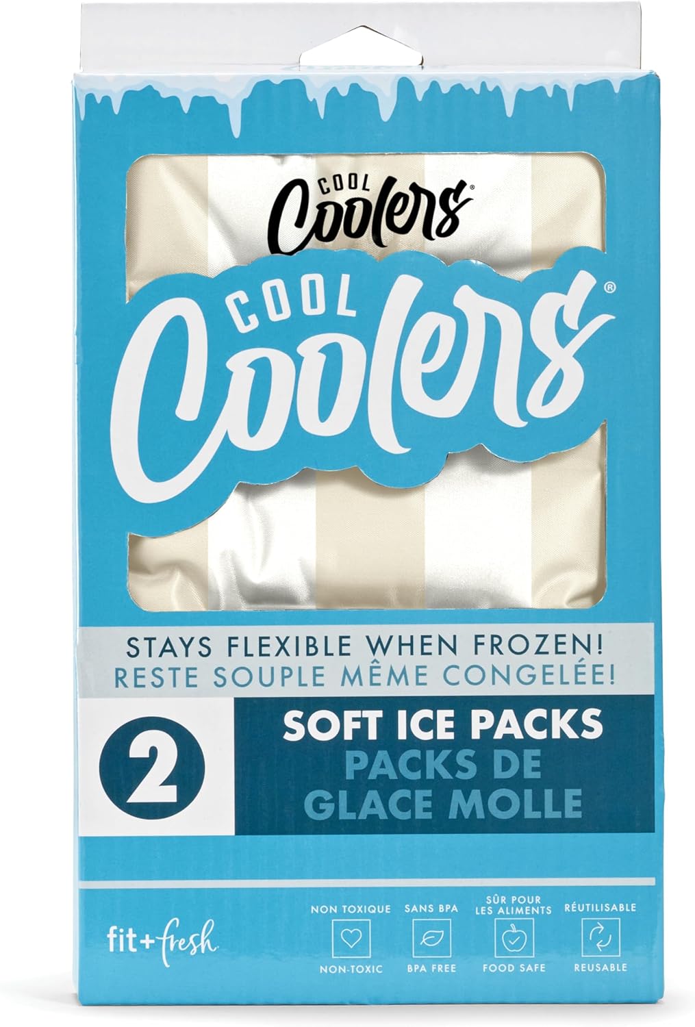 Cool Coolers by Fit & Fresh 2 Pack XL Soft Ice Packs for Cooler, Flexible Stretch Nylon, Lunch Box Ice Packs, Large Reusable Freezer Packs, Cornflower Blue