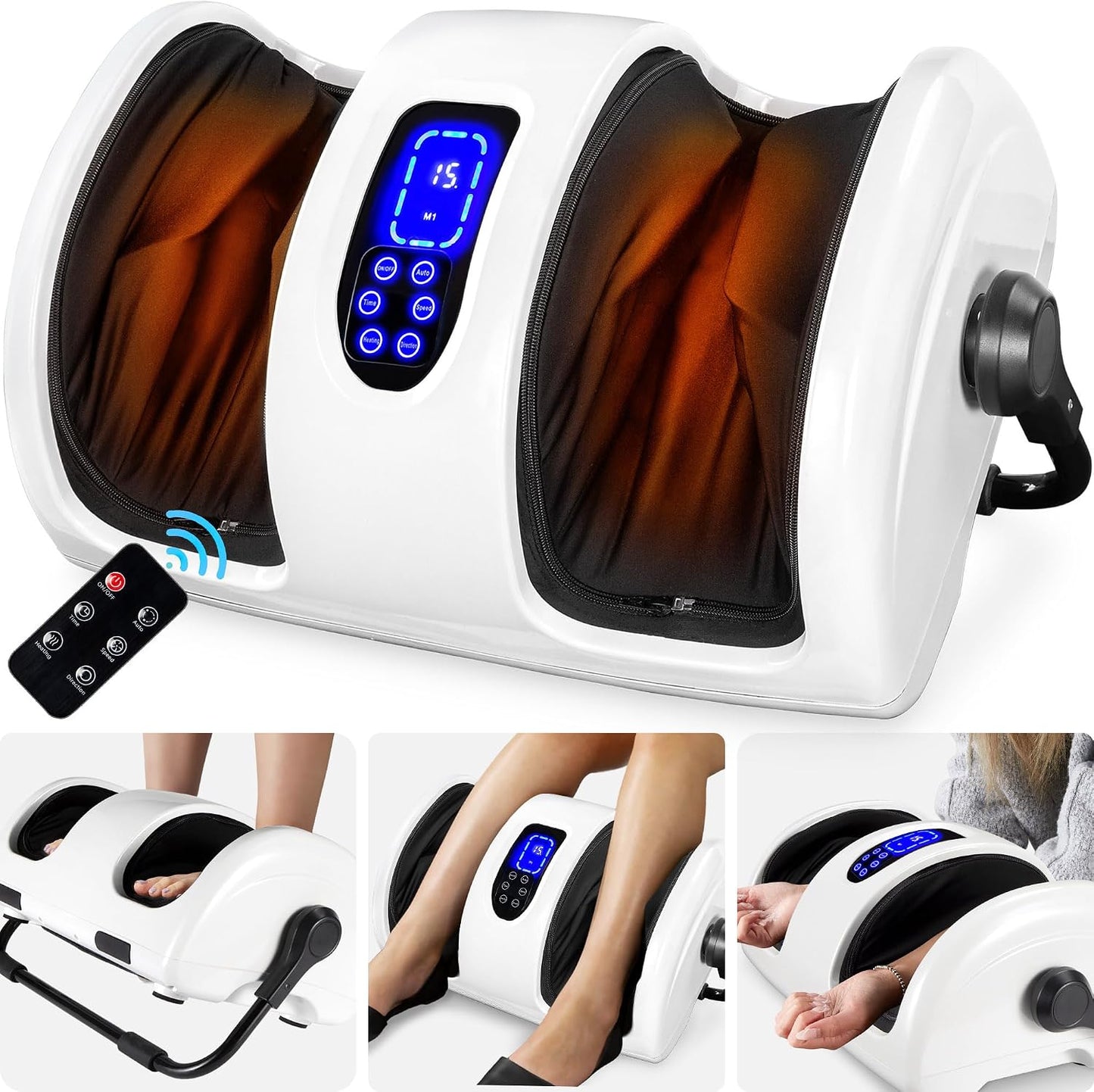 Best Choice Products Shiatsu Foot Massager with Heat for Plantar Fasciitis & Neuropathy, Kneading Foot & Calf Massager with Remote, 360° Adjustable Handle, Rolling & Compression Massage - Navy