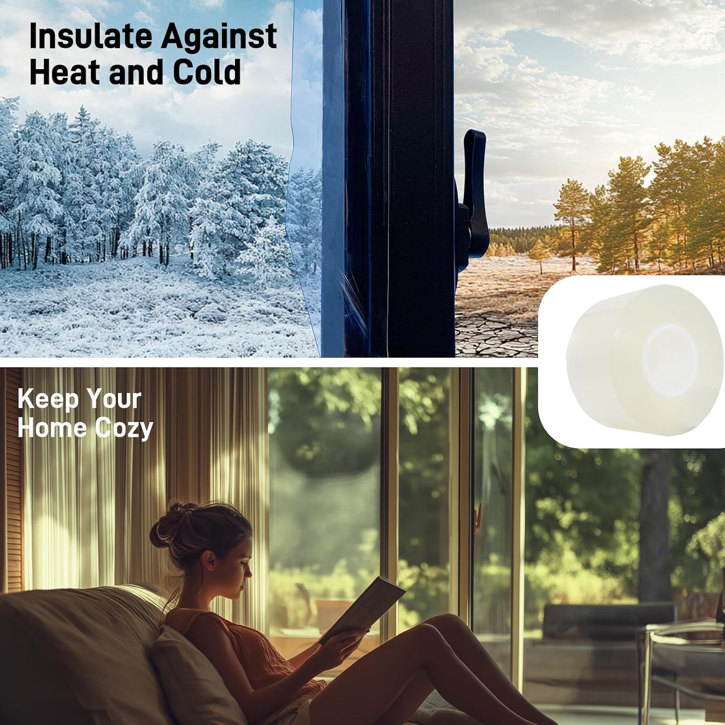Window Weather Sealing Tape, No Residual Insulation Tape - Weather Stripping Draft Seal Tape for Doors, AC (White 2IN*66FT)
