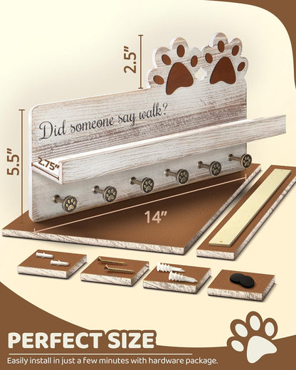 MTERSN Cute Dog Leash Holder for Wall for Pet Station Organizer, Brown