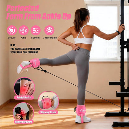 HPYGN Ankle Strap for Cable Machine, Padded Ankle Straps for Cable Machine Kickbacks, Glute Workouts, Leg Extensions, Curls, Booty Hip Abductors Exercise, Adjustable Comfort Ankle Cuff for Gym