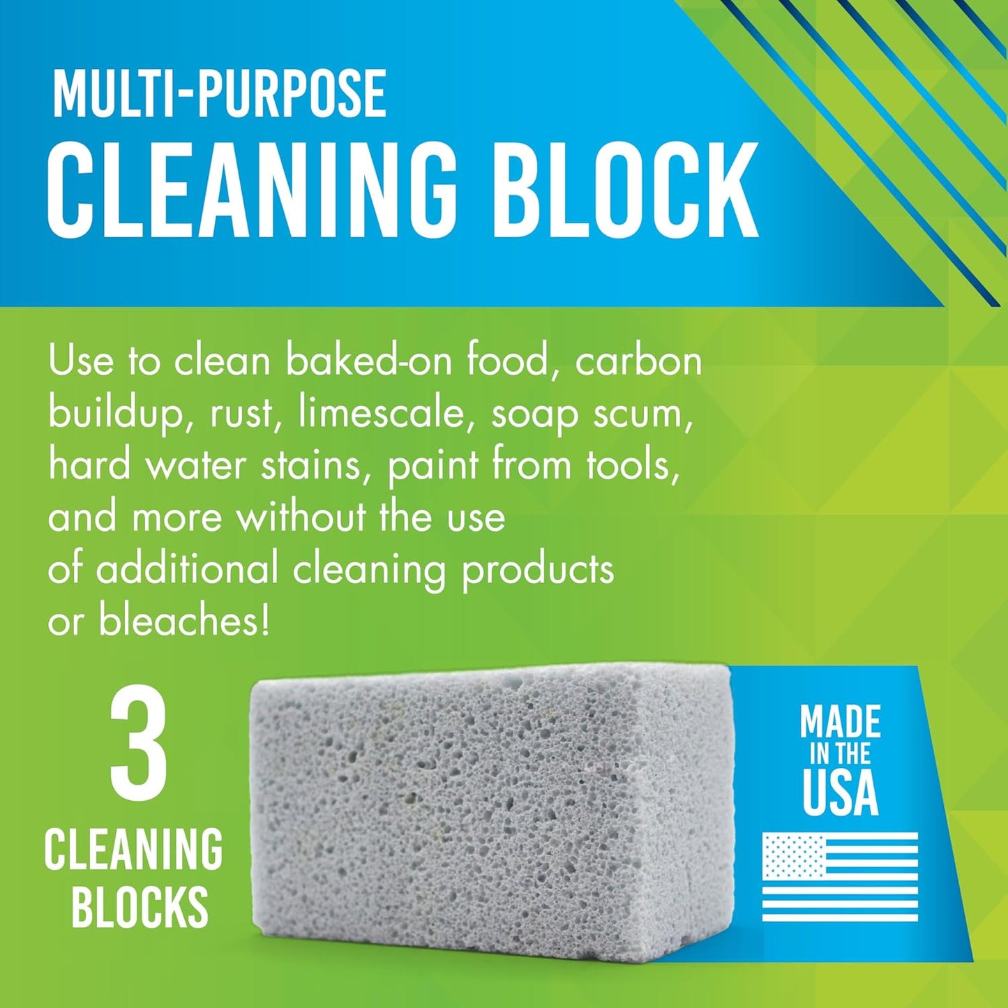Earthstone Multi-Purpose Cleaning Block, Kitchen Bathroom Scrubber, 3-Pack | Removes Rust, Grease, and Grime from Household Tools, Cookware, and Grills, Heavy Duty Pumice Material Brick, Made in USA