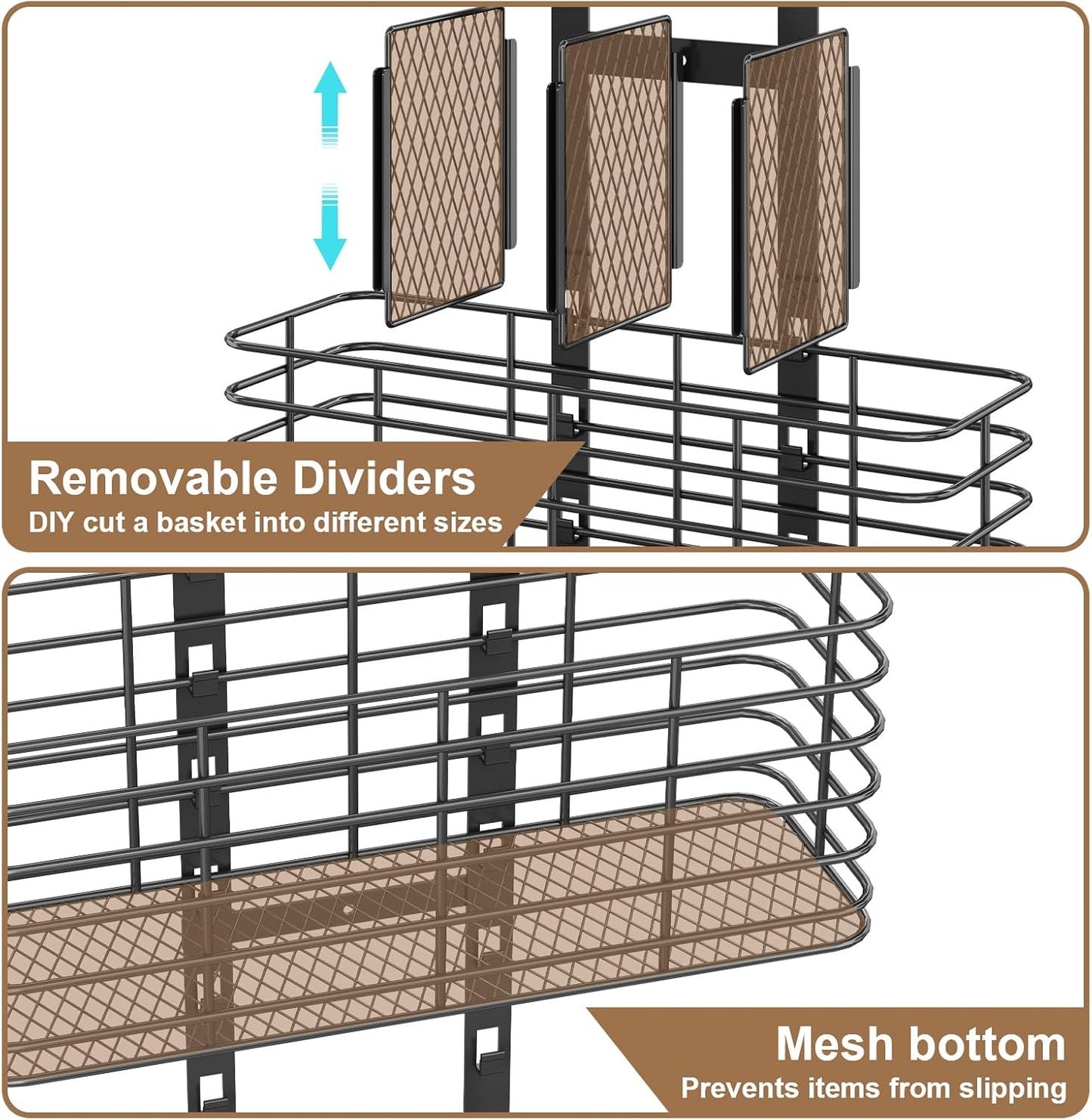 Yuyetuyo 7-Tier Over The Door Organizer, Shower Caddy Hanging &Wall Mounted Hair Tool Organizer/Hair Dryer Holder Adjustable, Behind Door Storage for Bathroom Bedroom Closet Cabinet Pantry Kitchen